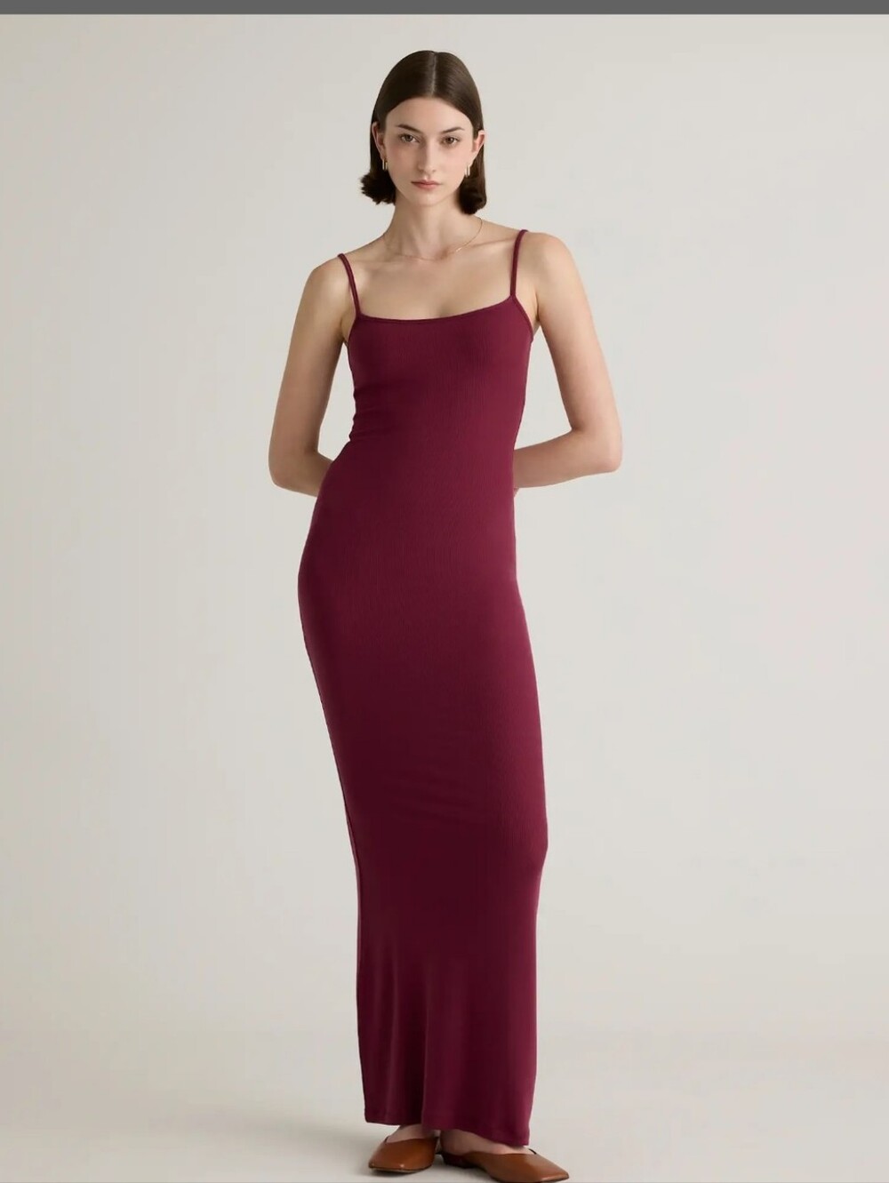 Tencel Rib Knit Maxi Dress - Wine Color
